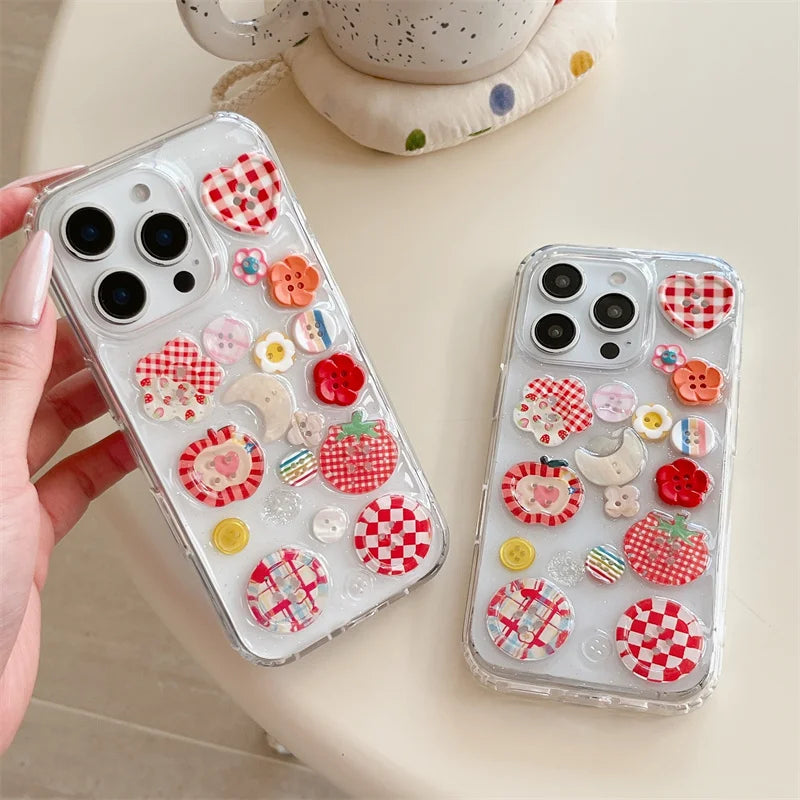 Korean Cute Flower Flower Button Phone Case For iPhone