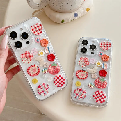 Korean Cute Flower Flower Button Phone Case For iPhone