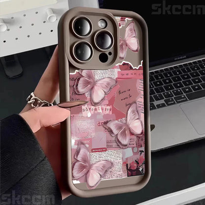 Pink Cute Butterfly Silicone Soft Phone Case For iPhone