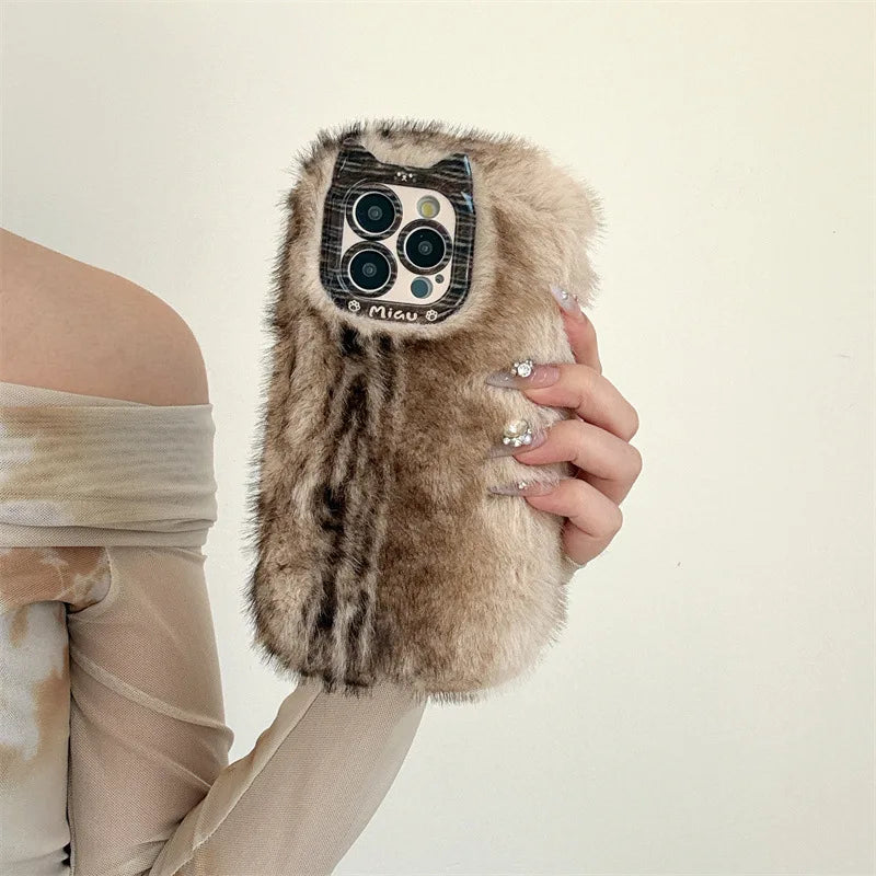 Luxury Personality Gradient Furry Plush Warm Phone Case For iPhone