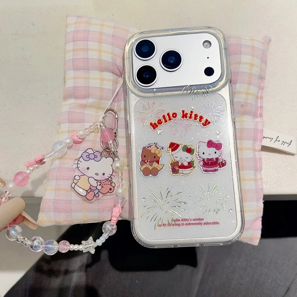 Beautiful Gilded Glitter Pink Hat Kitty Is Suitable For Apple Phone Case