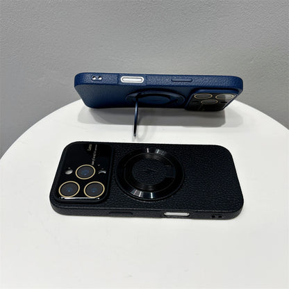 Large Window Litchi Texture For Magsafe Magnetic Case For iPhone