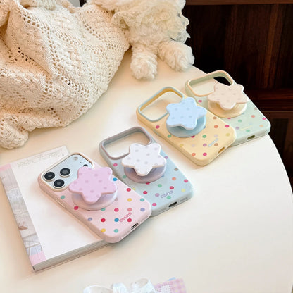 Korean Full Screen Colorful Polka Dots Stars Magnetic Bracket Phone Case For iPhone