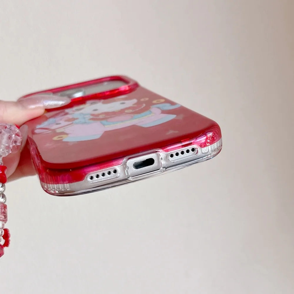 Luxury Cute Double Red Layer Printed Pony Kitty Hot Sale Phone Case For iPhone