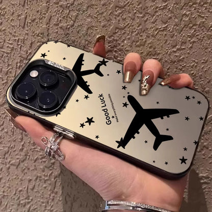 Fashion Stripe Pattern Lens Protect Plating Back Cover Fundas Phone Case