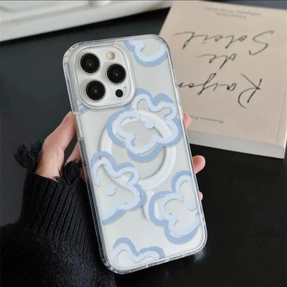 Blue Flower Love Magsafe Magnetic Phone Case For iPhone