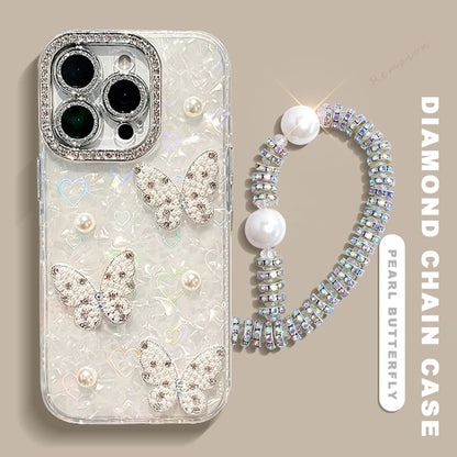 Bling Glitter Heart Pearl Phone Case For iPhone