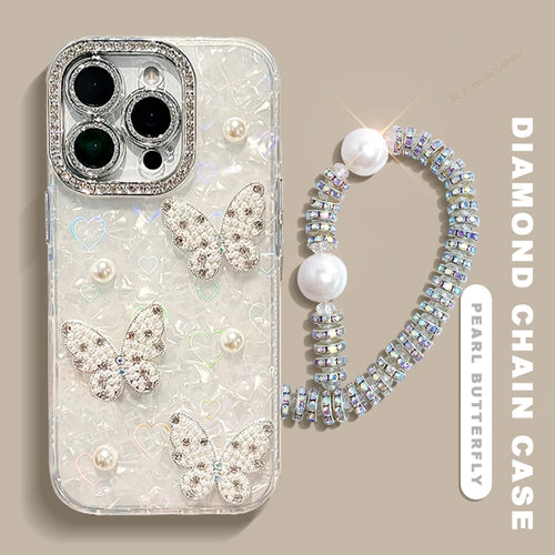 Bling Glitter Heart Pearl Phone Case For iPhone
