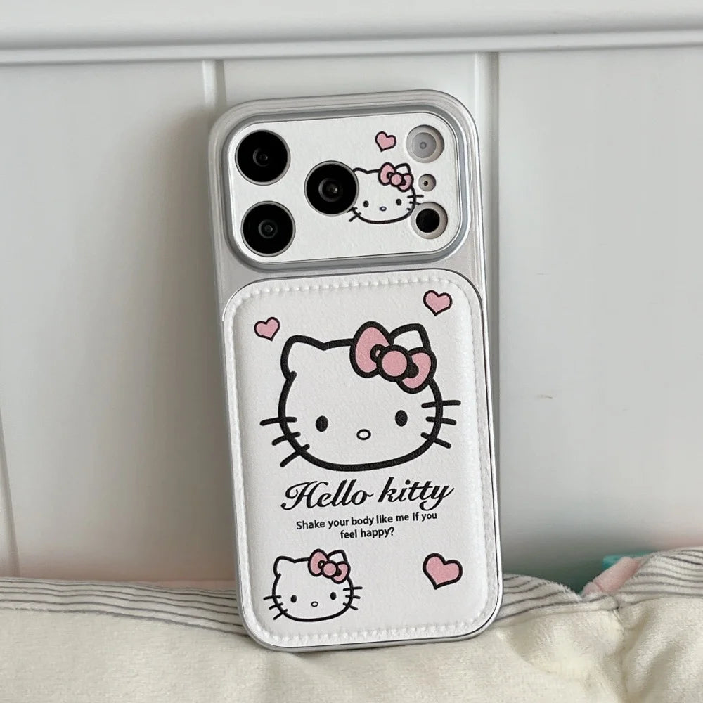 Korean Pink Big Head Hellokitty Leather Phone Case For iPhone