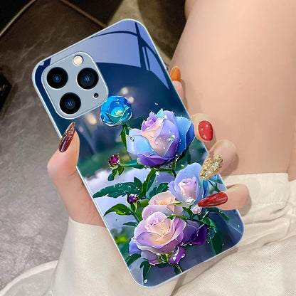 Black Tempered Glass Phone Case For iPhone