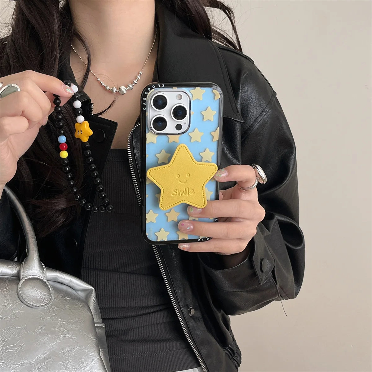 Cute New Yellow Five-Pointed Star Bracket Lanyard Phone Case For iPhone