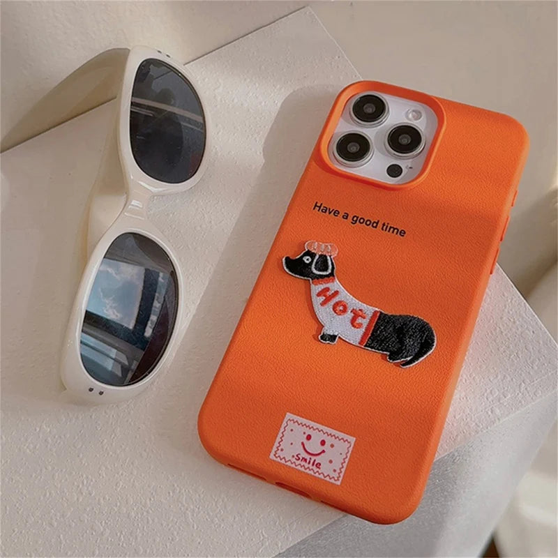 Case Cute Cartoon Dachshund Litchi Pattern Phone Case