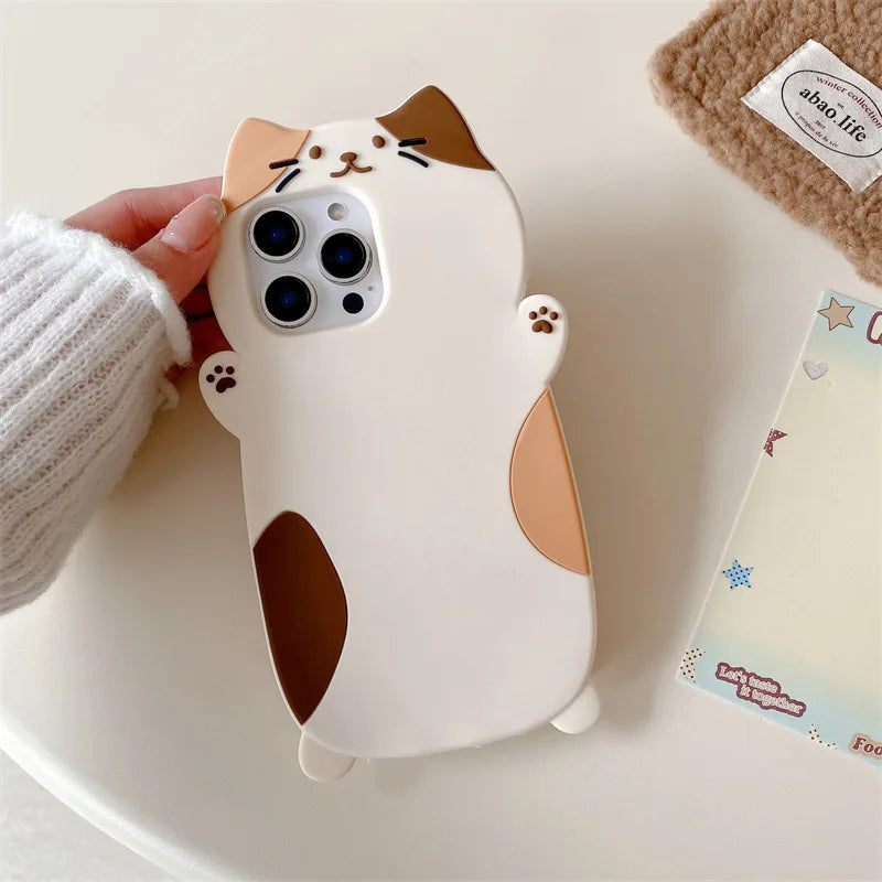 Korean 3D Cute Cartoon Cat Pattern Phone Case For iPhone
