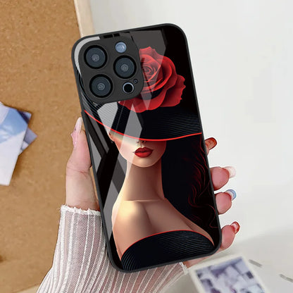 Sexy Girl Red Lips Tempered Glass Phone Case For iPhone