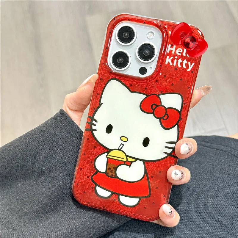 Hello Kitty Red Strap Bow Wave Point Phone Case For iPhone