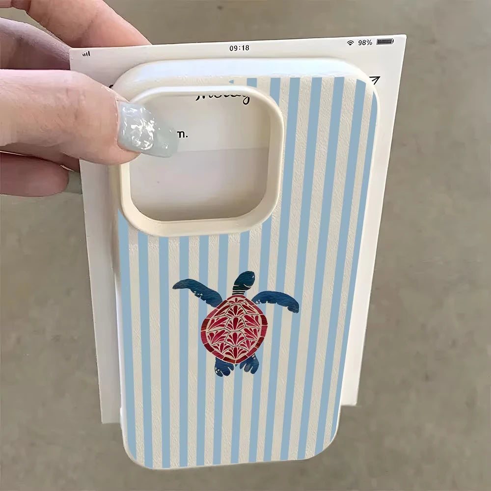 Blue Stripe Cute Sea Turtle Pattern Phone Case For iPhone