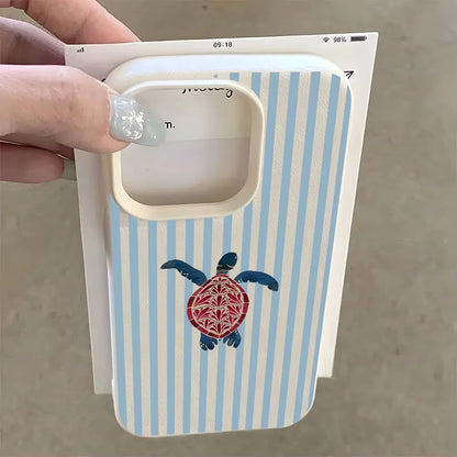 Blue Stripe Cute Sea Turtle Pattern Phone Case For iPhone