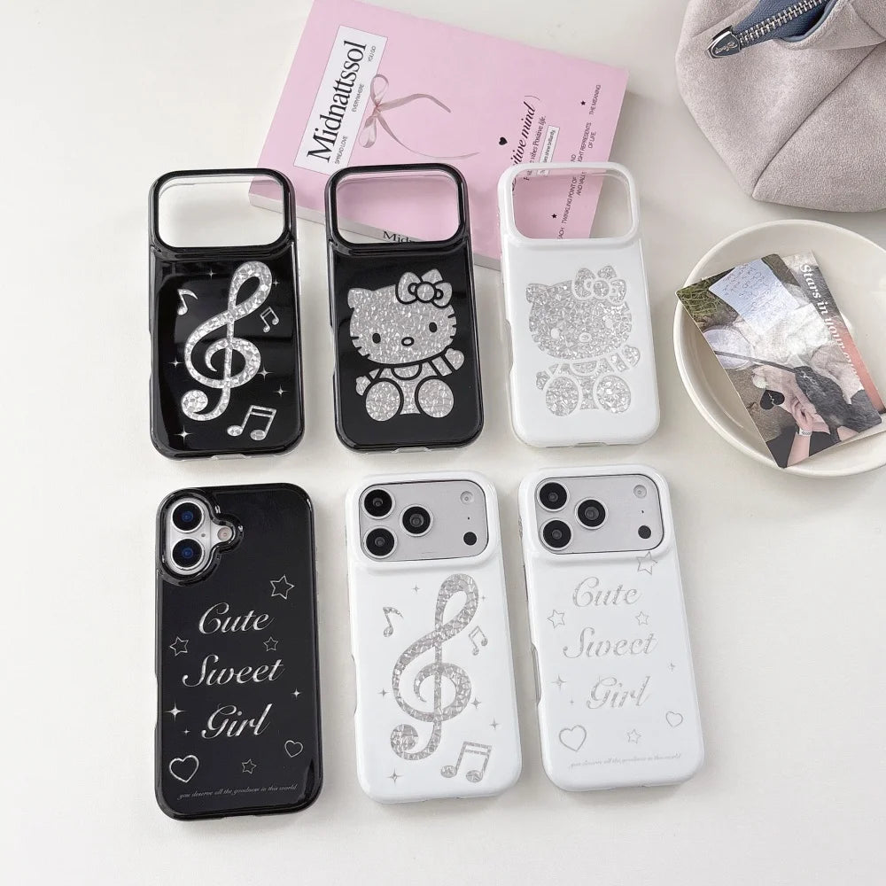 Luxury Cute Musical Note Sanrio Hello Kitty Sparkling Phone Case For iPhone