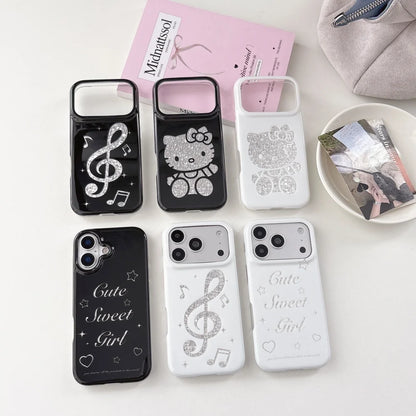 Luxury Cute Musical Note Sanrio Hello Kitty Sparkling Phone Case For iPhone