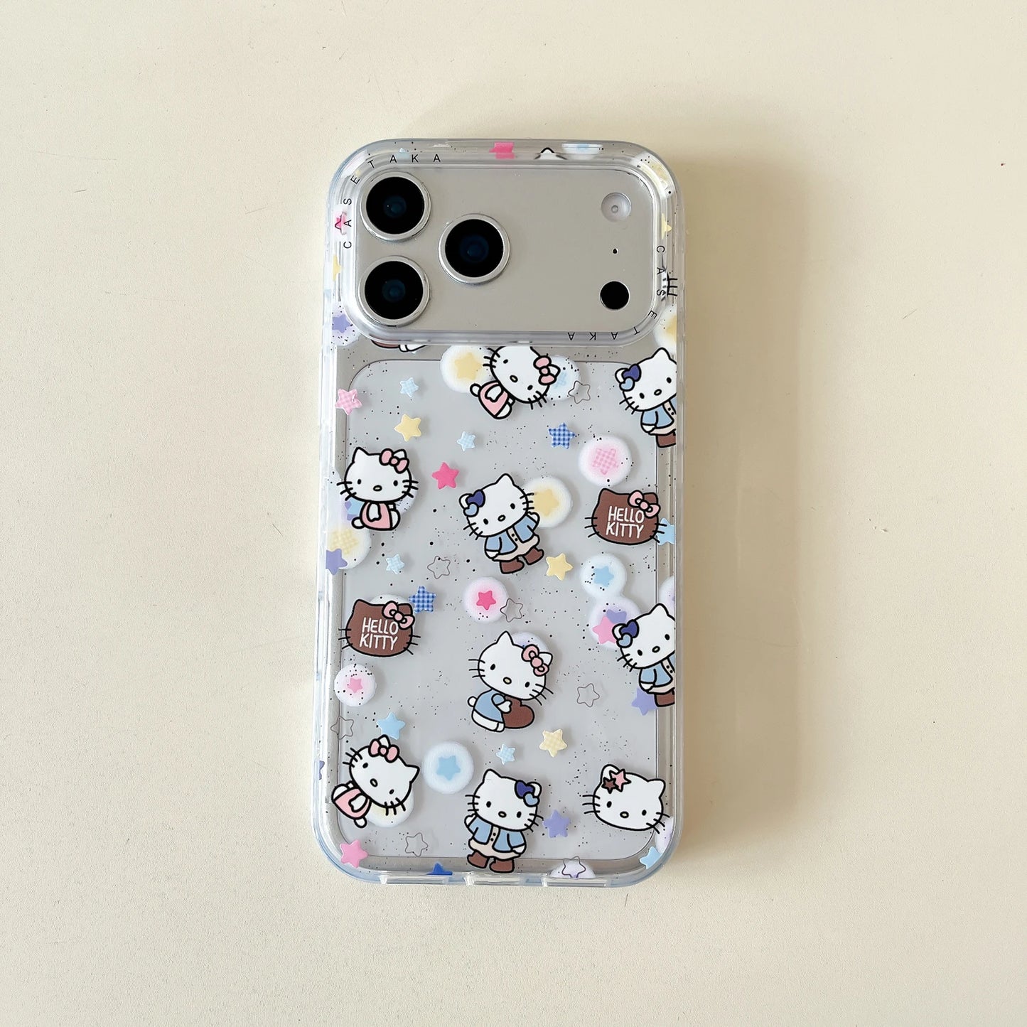 Star Kitty Cat Sparkling Pink Edge Transparent Case Phone Case For iPhone