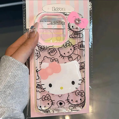 Hello Kitty Bow Line Happy Face Phone Case For iPhone