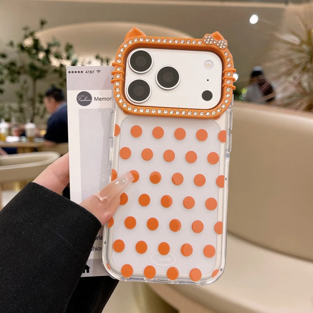 Glitter Cat Ear Polka Dot Matte Case  For iPhone