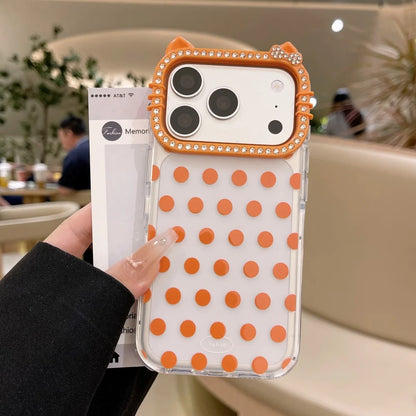 Glitter Cat Ear Polka Dot Matte Case  For iPhone