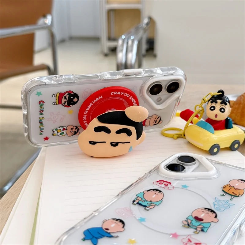 Cute Anime Funny snot Boochan Crayon Shin-chan Magnetic Holder Magsafe Wireless Charge Case For iPhone