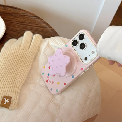 Korean Full Screen Colorful Polka Dots Stars Magnetic Bracket Phone Case For iPhone