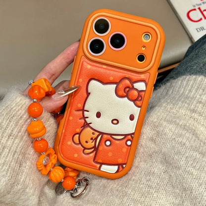 Leather Striped Orange Teddy Bear Kitty Is Suitable For Apple Phone Case