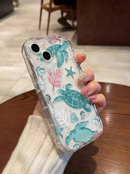 Turtle Painting Cream Shell Wave Edge Colorful Simple Phone Case