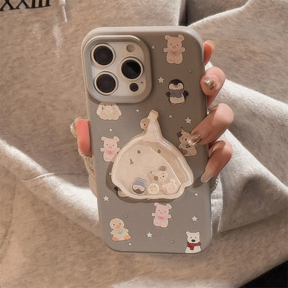 Cute Cartoon 3D Penguin Bunny Quicksand Phone Case For iPhone