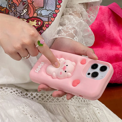 Cartoon Pink Pig 3D Purple Rabbit Silicone Soft Phone Case