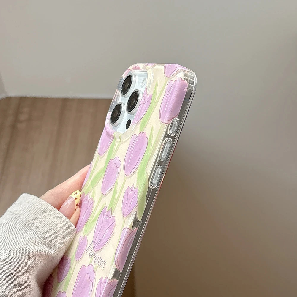 Lovely Purple Tulip Foral Shockproof Phone Case