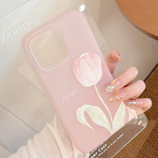 Korean Pink Tulip Flowers Pattern Phone Case For iPhone
