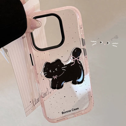 Korean Splash-ink 3D Cute Cartoon Black Cat Phone Case For iPhone