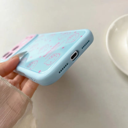 Cute Cartoon Large Window Four Colored Line Kitty Head Phone Case For iPhone