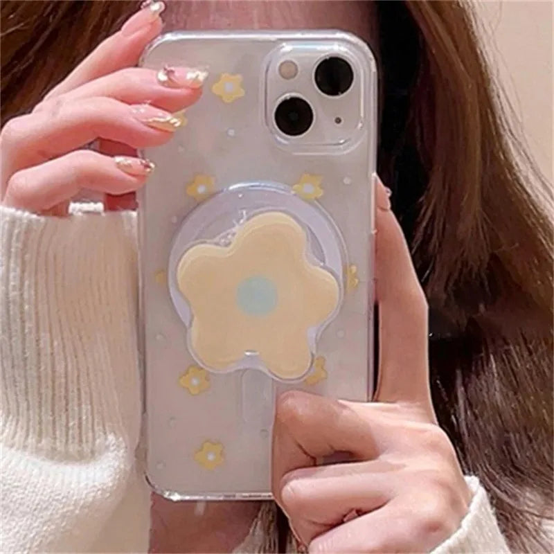 Cute 3D Flower Stand For Magsafe Wireless Charge Phone Case For iPhone