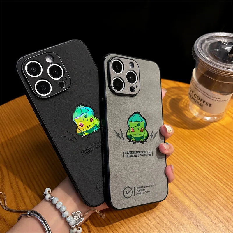 Anime Cartoon Bulbasaur Laser Leather Texture Phone Case For iPhone