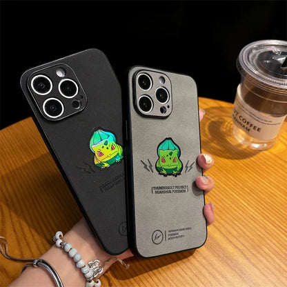 Anime Cartoon Bulbasaur Laser Leather Texture Phone Case For iPhone