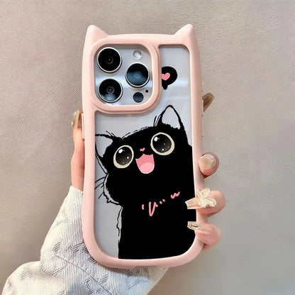 Cute Big Eyed Cat Pattern Cat's Ears Phone Case For iPhone
