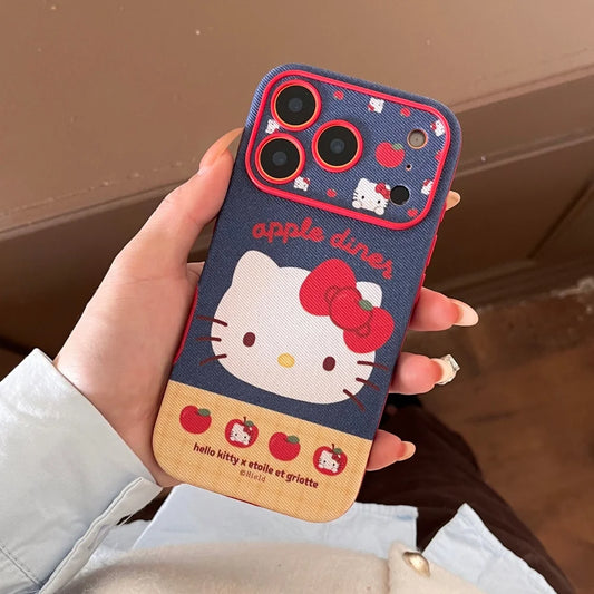 Luxury 3D Leather Pattern Large Window Apple Kitty Case For iPhone