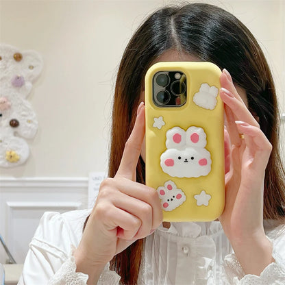 Lovely Rabbit Folding With Holder Stand Silicone Phone Case