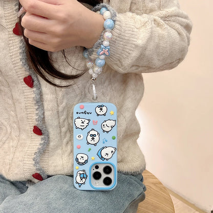 Kawaii Cartoon Nagano Bear Soft Silicone Case Cover With Bead Bracelet  For iPhone