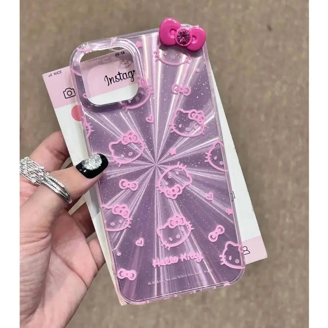 Hello Kitty Bow Aurora Glitter Powder Phone Case For iPhone