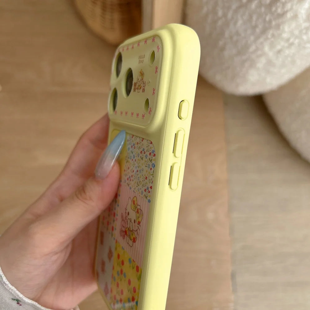 Cute Luxury Yellow Floral Splicing Kitty Hot Sale Phone Case For iPhone