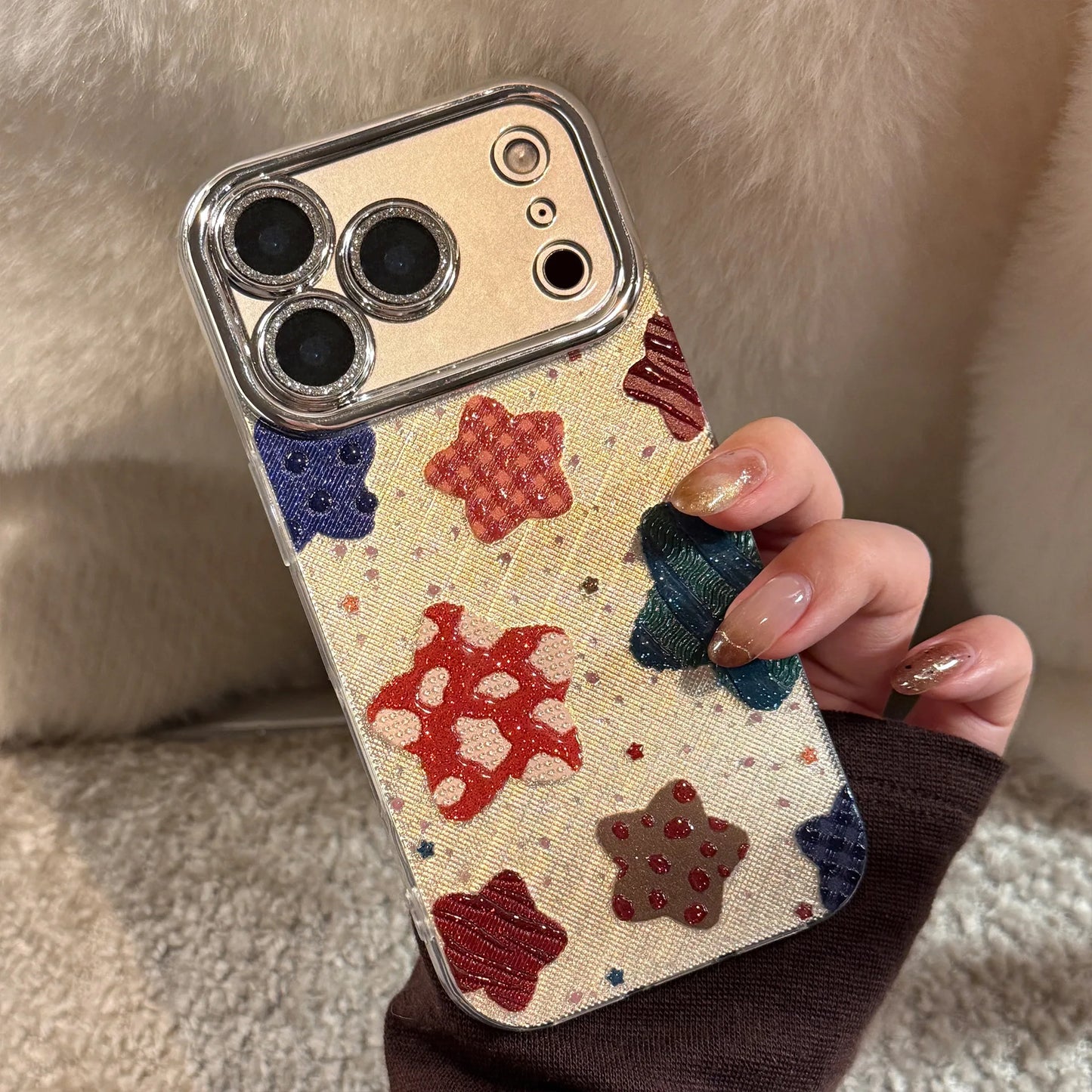 Korean Colorful Stars Glitter Plating Phone Case For iPhone