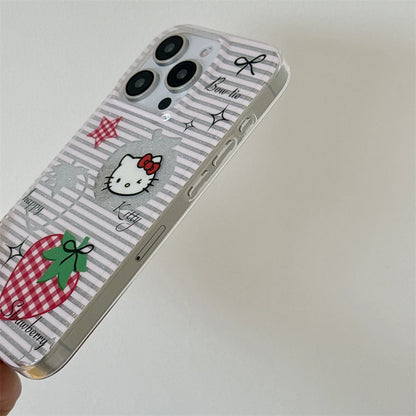 Cute Pink Strawberry Pattern Hello Kitty Cartoon Phone Case