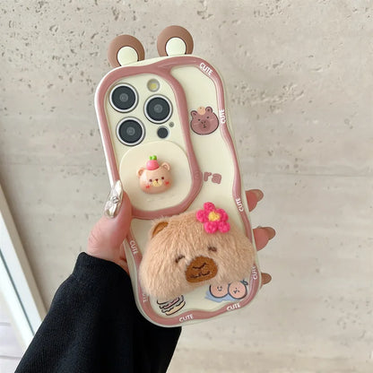 3D Cartoon Kapibala Sliding Push-Pull Camera Phone Case for iPhone