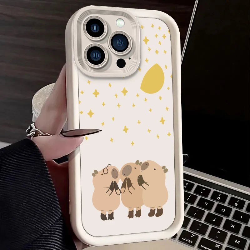 Moonlit Night Healing Cartoon Capybara Case For iPhone